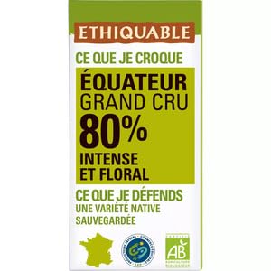 Ethiquable Chocolat Noir BIO 85% Equateur 100g