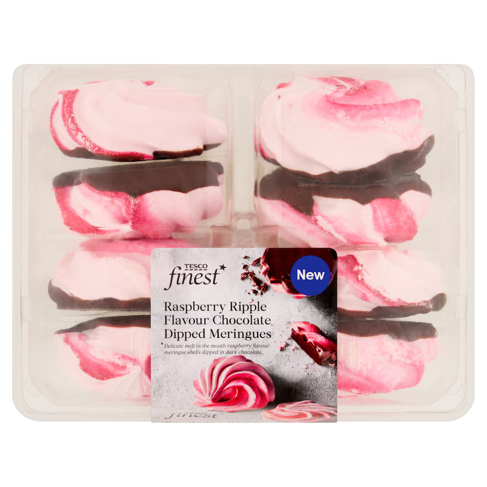 Tesco Finest Raspberry Ripple and Dark Chocolate Meringue Shells 8 pack