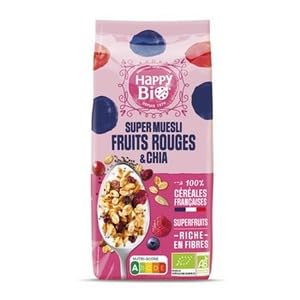 Happy Bio Super Muesli Fruits Rouges & Chia, High Fibre Breakfast Cereal, 375g