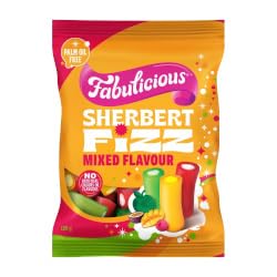 RJs Fabulicious Sherbert Fizz, Mixed Flavour, No Artificial Colours or Flavours, Palm Oil Free, 180g