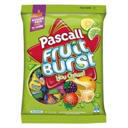Pascall Fruit Burst Chewy Lollies, Assorted Fruit Flavours, 170g
