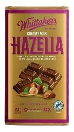 Whittaker's Hazella Creamy Milk Chocolate Block, Smooth Hazelnut Praline, Made in New Zealand, 250g