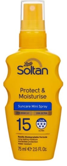 Soltan Protect & Moisturise Suncare Mini Spray, SPF 15, UVA Ultra, Water Resistant, 75ml