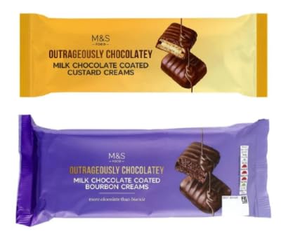 M&S Outrageously Chocolatey Milk Chocolate Coated Biscuits, Custard Creams and Bourbon Creams