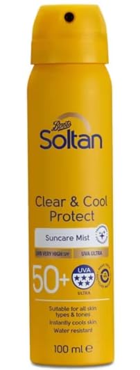 Soltan Clear & Cool Protect Suncare Mist, SPF 50+, UVA Ultra, Water Resistant, 100ml