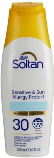 Soltan Sensitive & Sun Allergy Protect Lotion, SPF 30, UVA Ultra, Fragrance Free, Water Resistant, 200ml