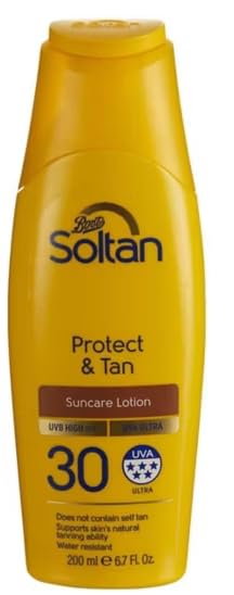 Soltan Protect & Tan Suncare Lotion, SPF 30, UVA Ultra, Water Resistant, 200ml