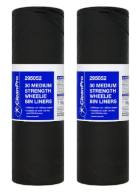 CleanPro Medium Strength Wheelie Bin Liners, Black, 30 per Roll - (Pack of 2)