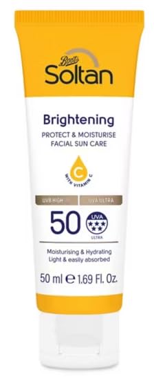 Soltan Brightening Facial Sun Care SPF 50, with Vitamin C, Moisturising & Hydrating, 50ml