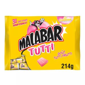 Malabar Bubble Gum Tutti Frutti 214g