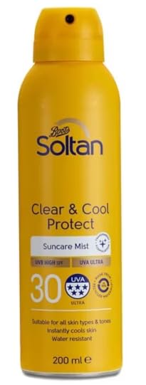 Soltan Clear & Cool Protect Suncare Mist, SPF 30, UVA Ultra, Water Resistant, 200ml