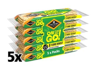Jacobs On the Go! Fibre Boost Crackers, 5 x Packs, Baked Wheat Snacks - Pack of 2