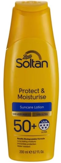 Soltan Protect & Moisturise Suncare Lotion, SPF 50+, UVA Ultra, Water Resistant, 200ml