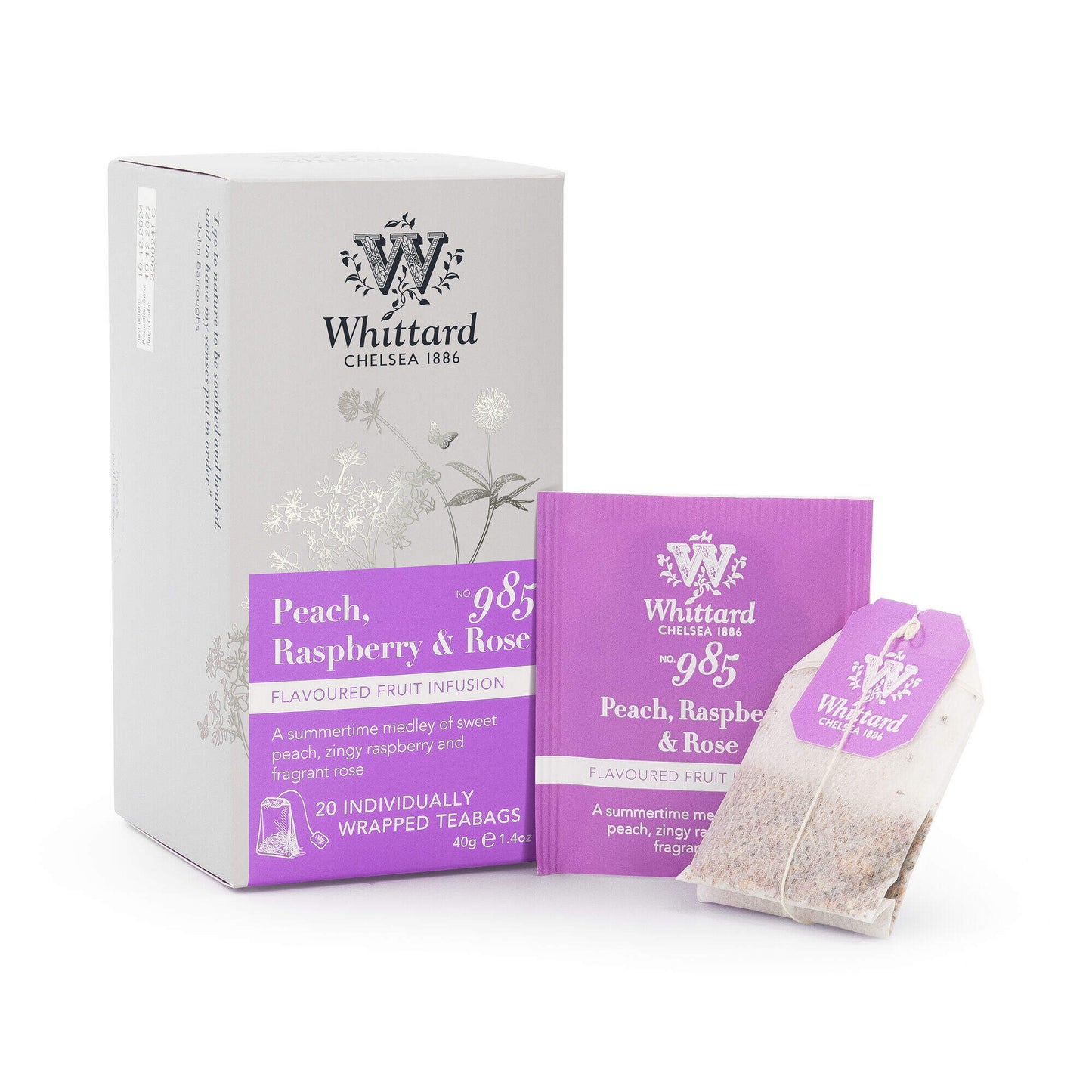 Whittard  Peach, Raspberry & Rose 20 Individually Wrapped Teabags