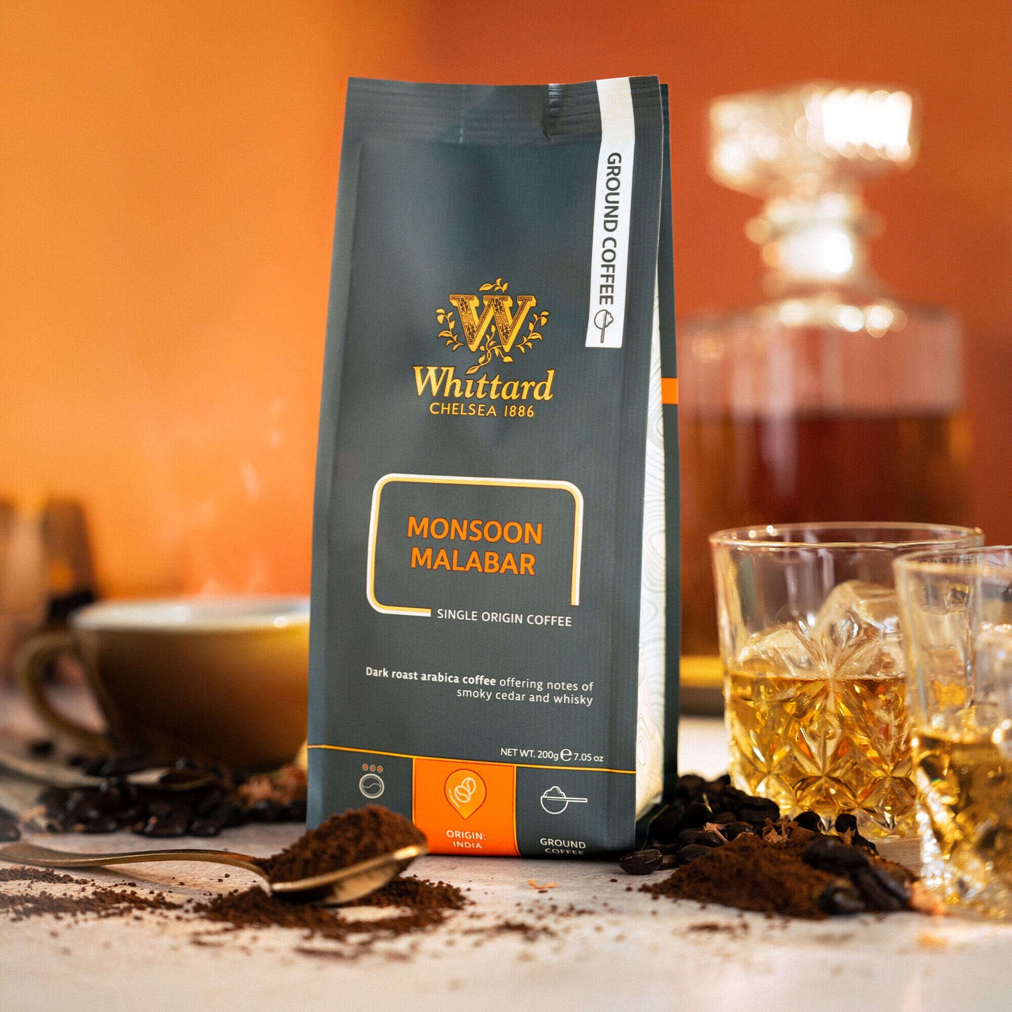 Whittard Monsoon Malabar Ground Coffee Valve Pack, 200g