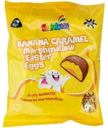Rainbow Banana Caramel Marshmallow Easter Eggs, Fluffy Banoffee Flavoured