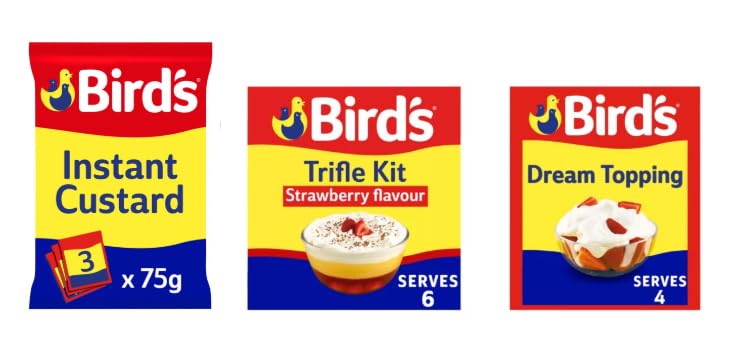 Bird's Instant Custard, Strawberry Trifle Kit, and Dream Topping Dessert Bundle
