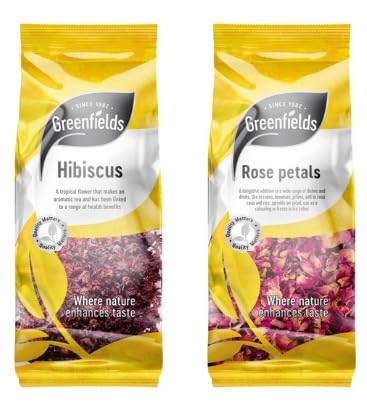 Greenfields Hibiscus and Rose Petals, Dried Flowers, Natural Herbal Ingredients