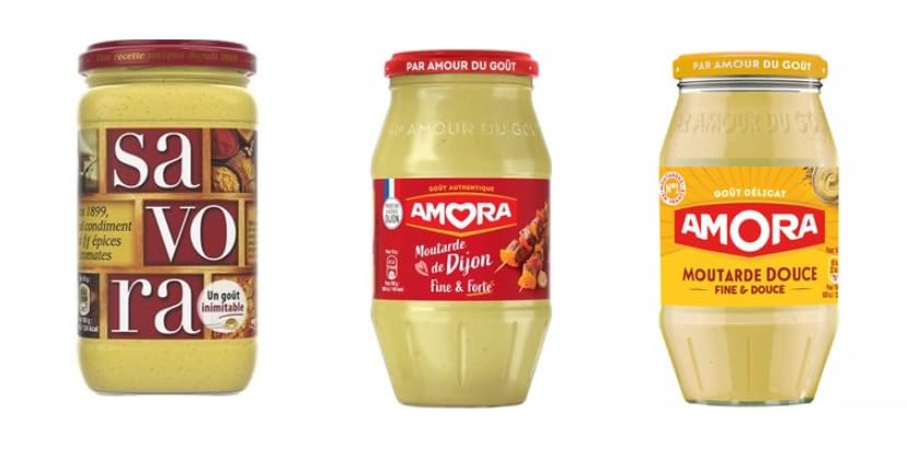 Amora Moutarde de Dijon Fine & Forte and Moutarde Douce, with Savora Spiced Mustard, Authentic French Condiments