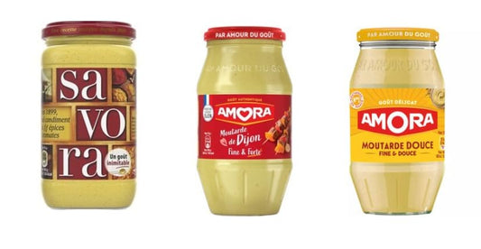 Amora Moutarde de Dijon Fine & Forte and Moutarde Douce, with Savora Spiced Mustard, Authentic French Condiments