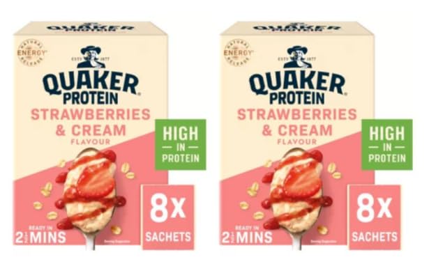Quaker Protein Porridge Oats, Strawberries & Cream Flavour, High in Protein - (Pack of 2)