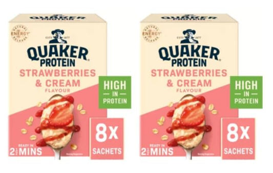 Quaker Protein Porridge Oats, Strawberries & Cream Flavour, High in Protein - (Pack of 2)