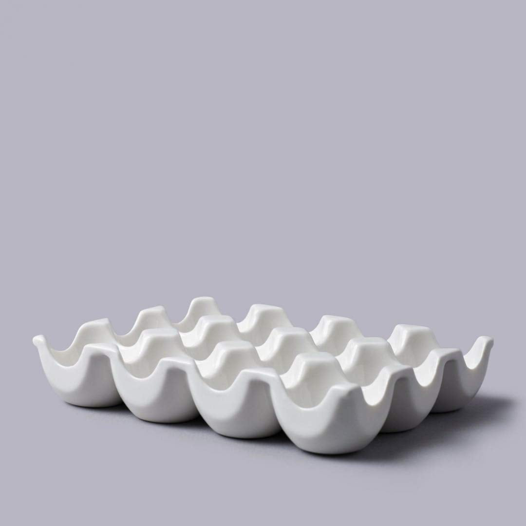 White Ceramic Egg Dish Holds 12 Eggs