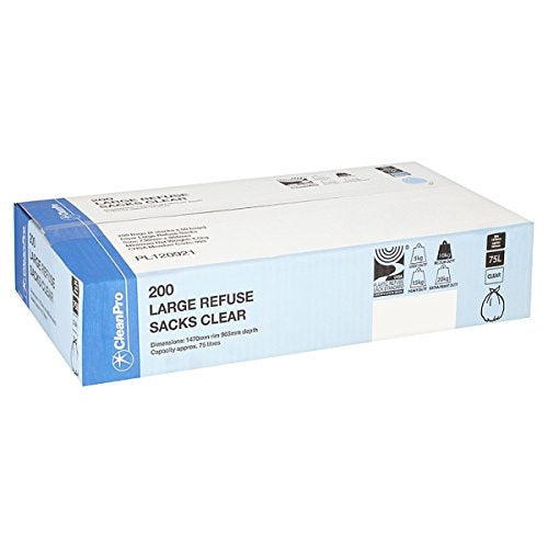 CleanPro 200 Large Refuse Sacks Clear (Pack of 200s)