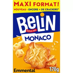 Belin Monaco Crackers Emmental Cheese, Maxi Format, 170g