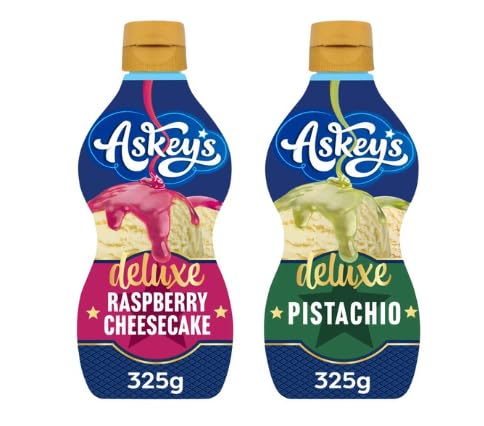 Askey's Deluxe Ice Cream Sauce, Raspberry Cheesecake and Pistachio Flavours, 325g