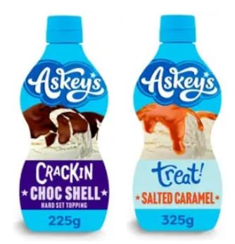 Askey's Crackin Choc Shell Hard Set Topping 225g and Treat! Salted Caramel Sauce 325g, Ice Cream Toppings