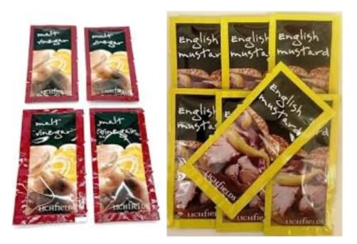 Lichfields Malt Vinegar and English Mustard Sauce Sachets, Condiment Portions, Catering Pack - 200 Sachets