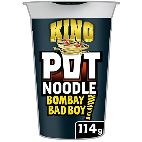 Pot Noodle King Bundle | Chicken & Mushroom King Pot 114g | Bombay Bad Boy 114g | Original Curry 114g | Beef & Tomato 114g | Total of 4x114g of Noodles