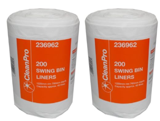 CleanPro Swing Bin Liners, White, 45 Litre Capacity, 1220mm x 760mm, 200 per Roll - (Pack of 2)