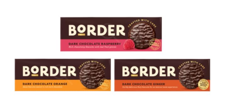 Border Dark Chocolate Biscuits, Raspberry, Orange & Ginger Varieties, Crafted with Care
