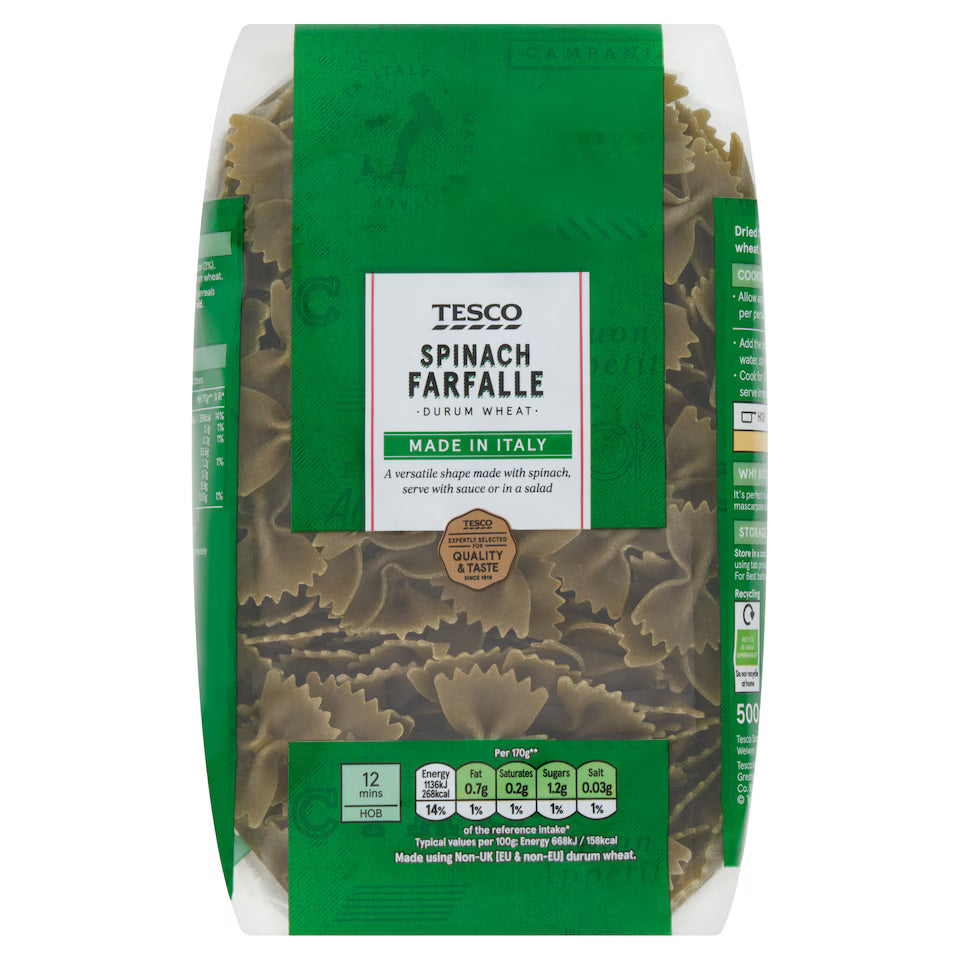 Tesco Spinach Farfalle, 500g