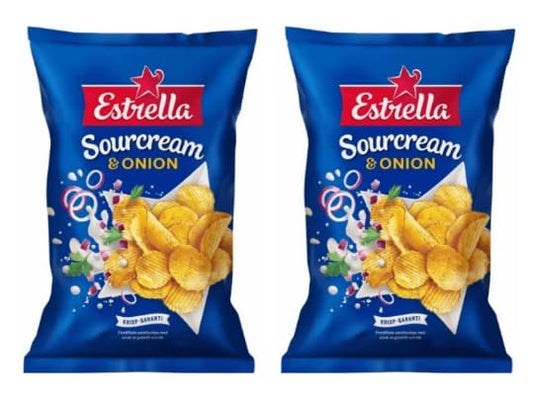 Estrella Sourcream & Onion Potato Chips, Ridged Crisps, Pack of 2