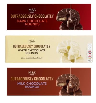 M&S Food Outrageously Chocolatey Rounds, Dark, White and Milk Chocolate Varieties, More Chocolate than Biscuit