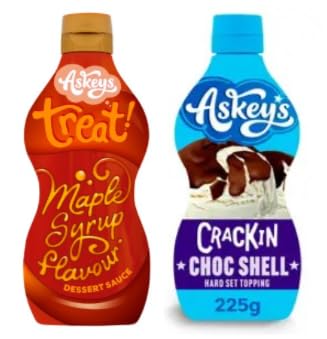 Askey's Maple Syrup Flavour Dessert Sauce and Crackin Choc Shell Hard Set Topping, 225g