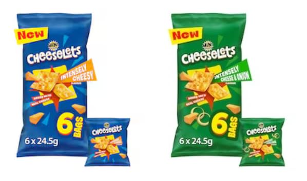 Cheeselets Intensely Cheesy and Cheese & Onion Flavour Snacks, Baked with Real Cheese, 6 Bags