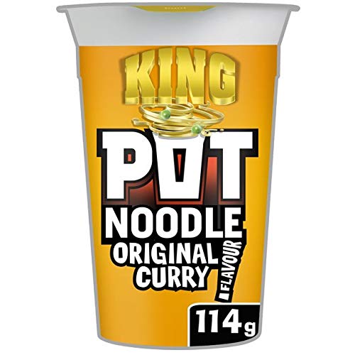 Pot Noodle King Bundle | Chicken & Mushroom King Pot 114g | Bombay Bad Boy 114g | Original Curry 114g | Beef & Tomato 114g | Total of 4x114g of Noodles