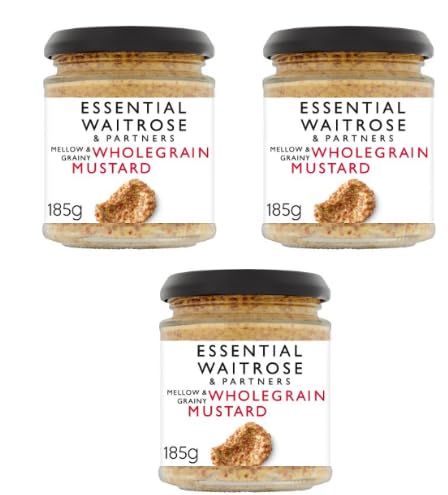 Essential Waitrose & Partners Wholegrain Mustard, Mellow & Grainy, 185g, Pack of 3