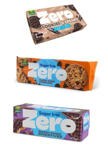 Zero Sugar Free Biscuits Variety Pack, Dark Choc Digestives, Choc Chip Cookies & Cream