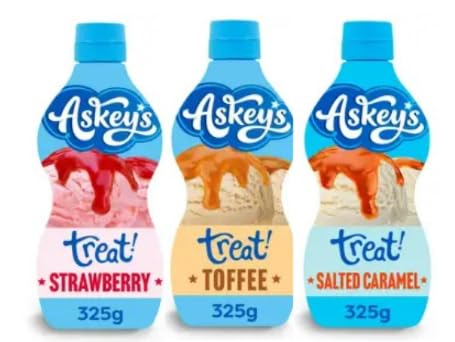 Askey's Treat Ice Cream Sauce, Strawberry, Toffee and Salted Caramel 325g