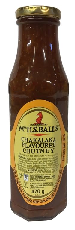 Mrs H.S. Ball's Chakalaka Flavoured Chutney, South African Recipe, Glass Jar, 470g