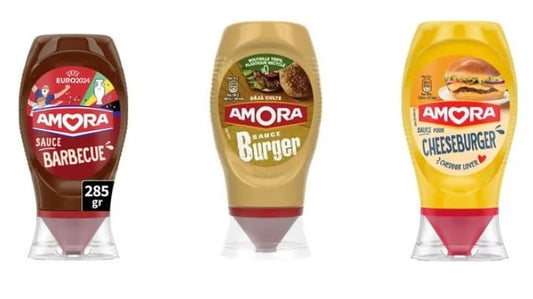 Amora Sauce Variety Pack, Barbecue, Burger, and Cheeseburger, Squeeze Bottle, 285g