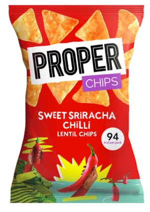 PROPER CHIPS Sweet Sriracha Chilli Lentil Chips, 94 kcal per Pack - Case of 24