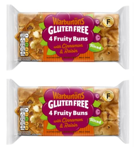 Warburtons Gluten Free 4 Fruity Buns with Cinnamon & Raisin, Sliced, Pack of 2