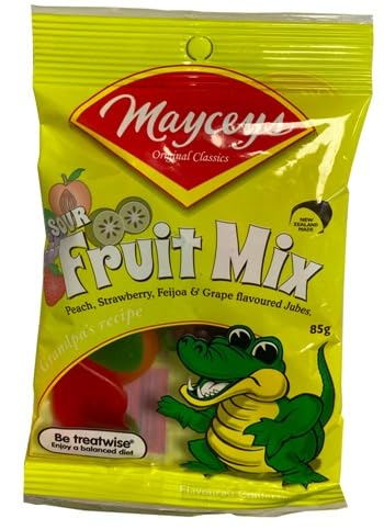 Mayceys Sour Fruit Mix Jubes, Peach, Strawberry, Feijoa and Grape Flavoured, 85g