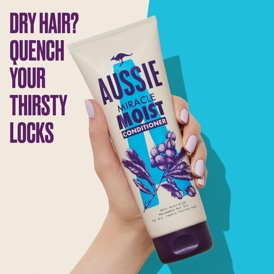 Aussie Miracle Moist Hair Conditioner, Moisture-Quenching Vegan Formula For Dry & Damaged Hair, Replenishes Brittle Hair, With Macadamia Nut Oil, Cruelty Free, Recyclable Bottle, 350ml